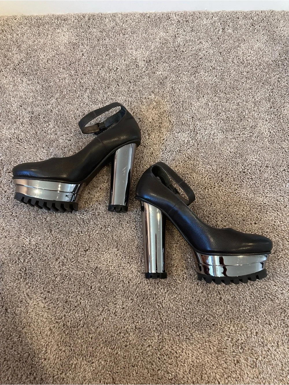 Calvin Klein Black Mary Jane Platforms with Metallic Silver Accents
